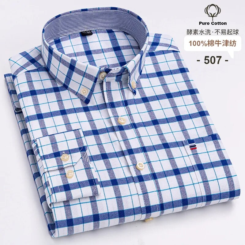 Chemise en coton à rayures à manches longues pour homme