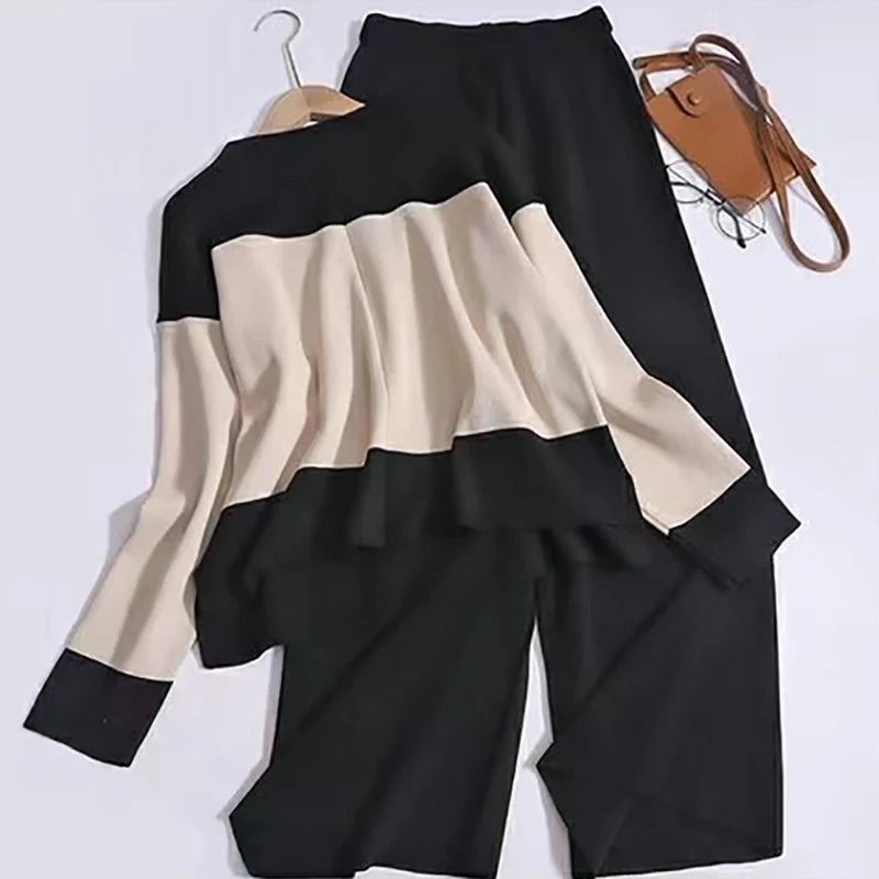 Ensemble pull et pantalon bicolore élastiques