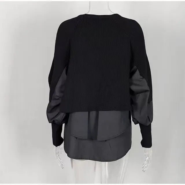Pull en tricot à manches ballon et fausse chemise