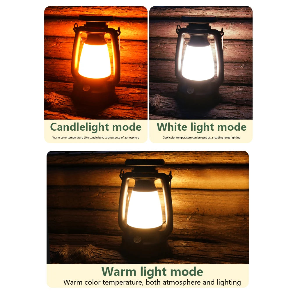 Lanterne Rétro Camping LED Solaire & USB - 3 Modes de Lumière