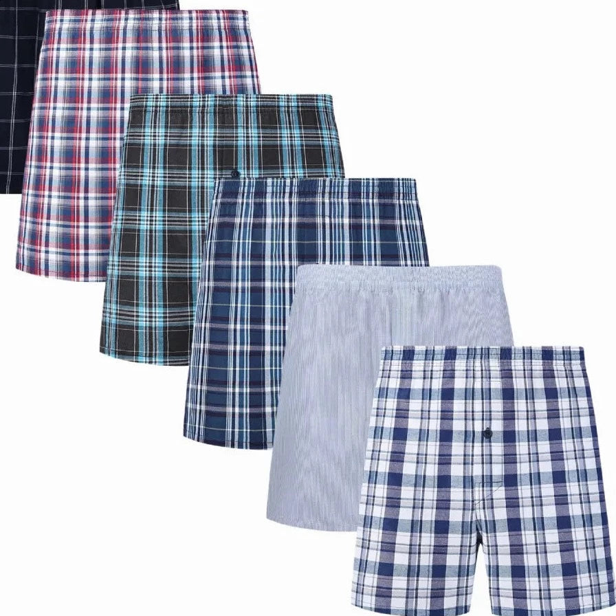Lot de 8 caleçons à carreaux confortables et respirants 100% coton pour homme - Livraison offerte