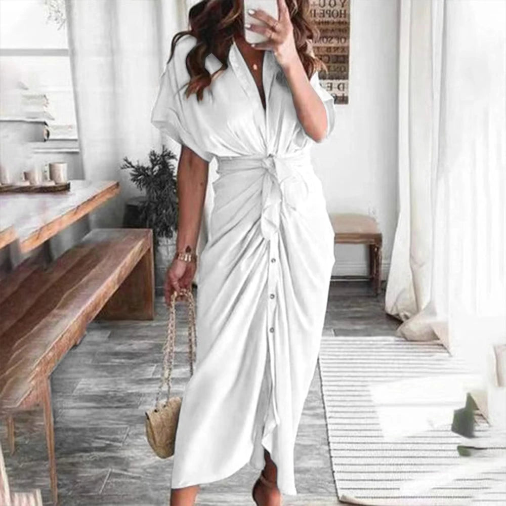 Robe chemise mi-longue à nouer