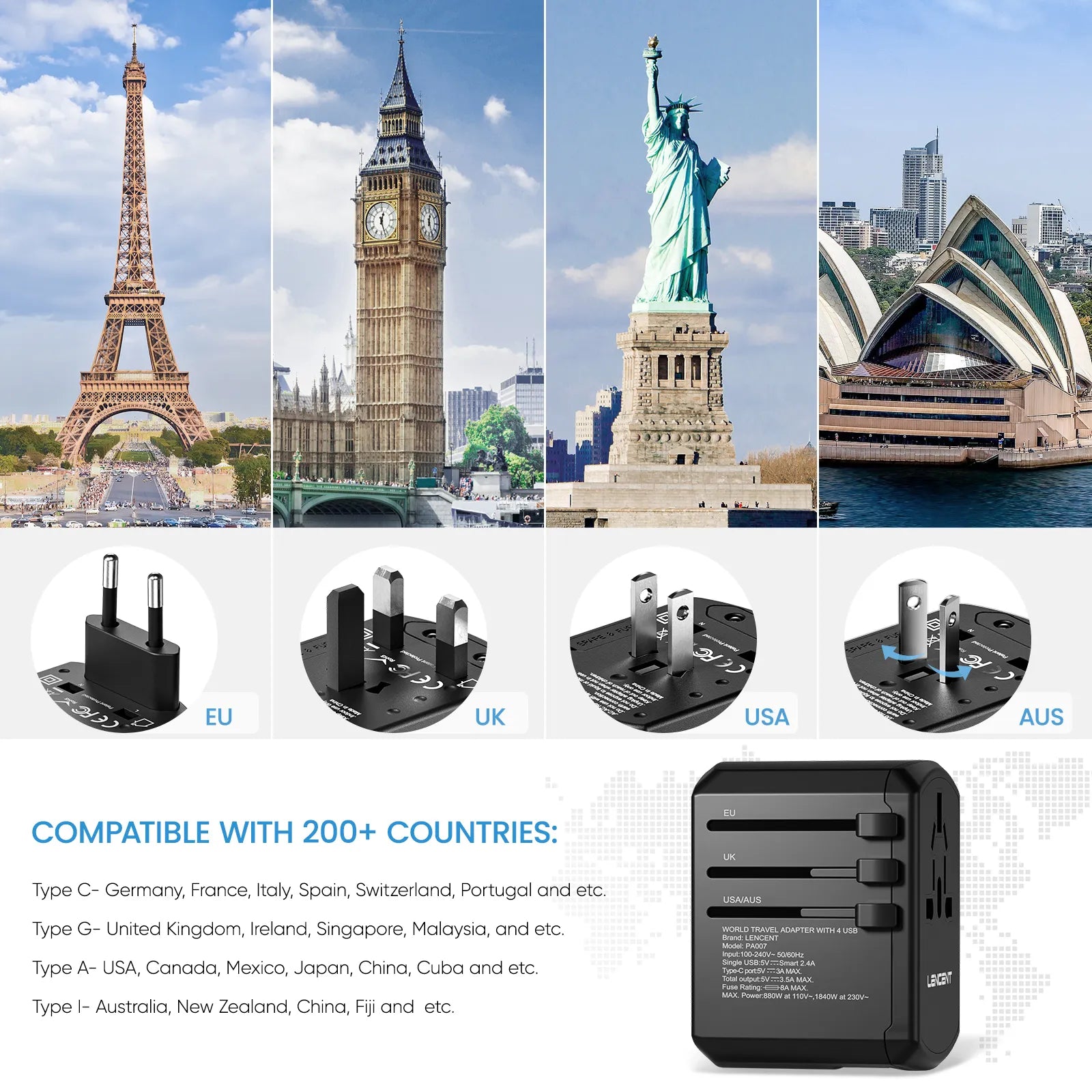 Chargeur de voyage internationnal tout en un