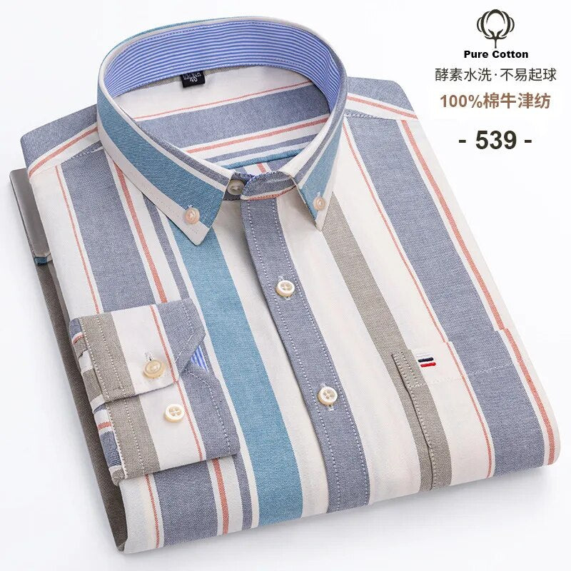 Chemise en coton à rayures à manches longues pour homme
