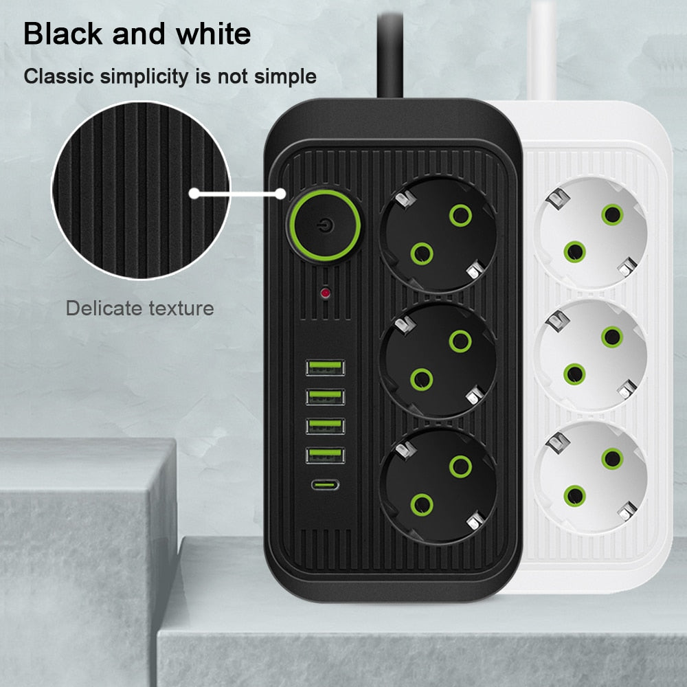 POWER STRIP - Multiprise de 2 mètres avec 3 AC, 4 USB et 1 Type-C
