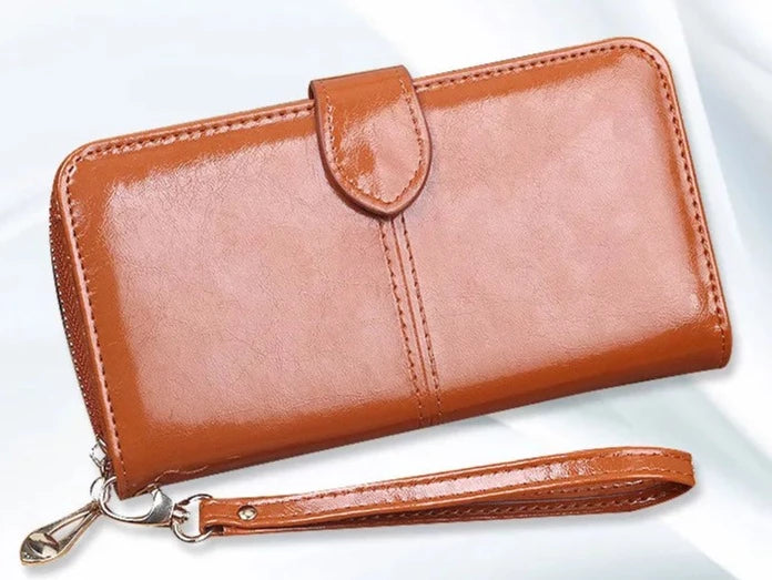 Portefeuille en cuir PU avec fermeture éclair pour femme