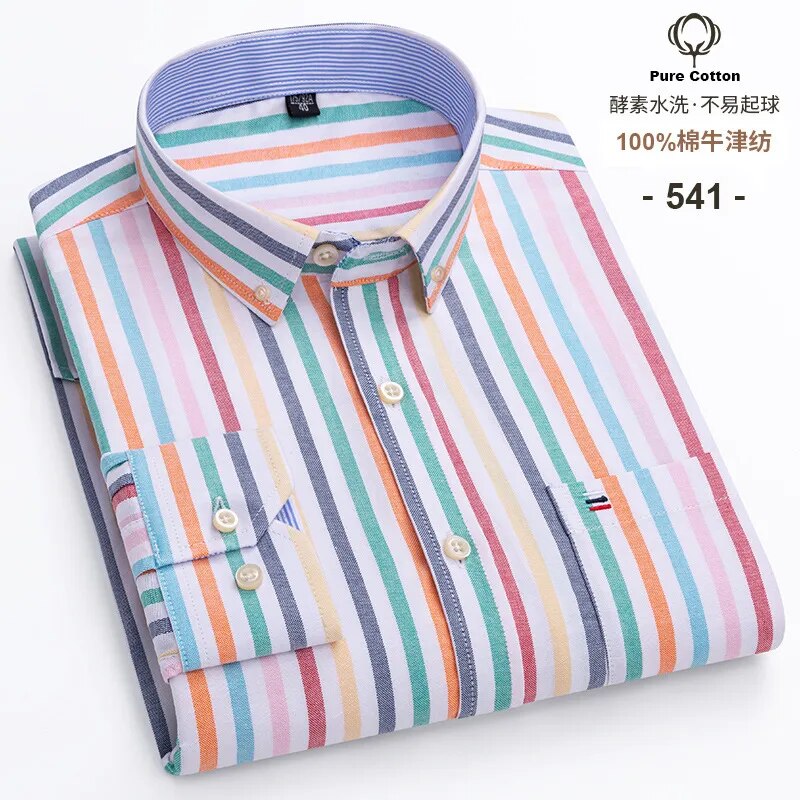 Chemise en coton à rayures à manches longues pour homme