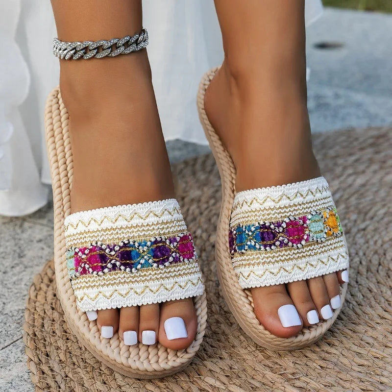 Sandales Plates Bohème Femme – Style Ethnique pour Plage et Été