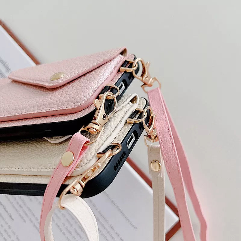 Coque pour iPhone portefeuille de luxe en bandoulière