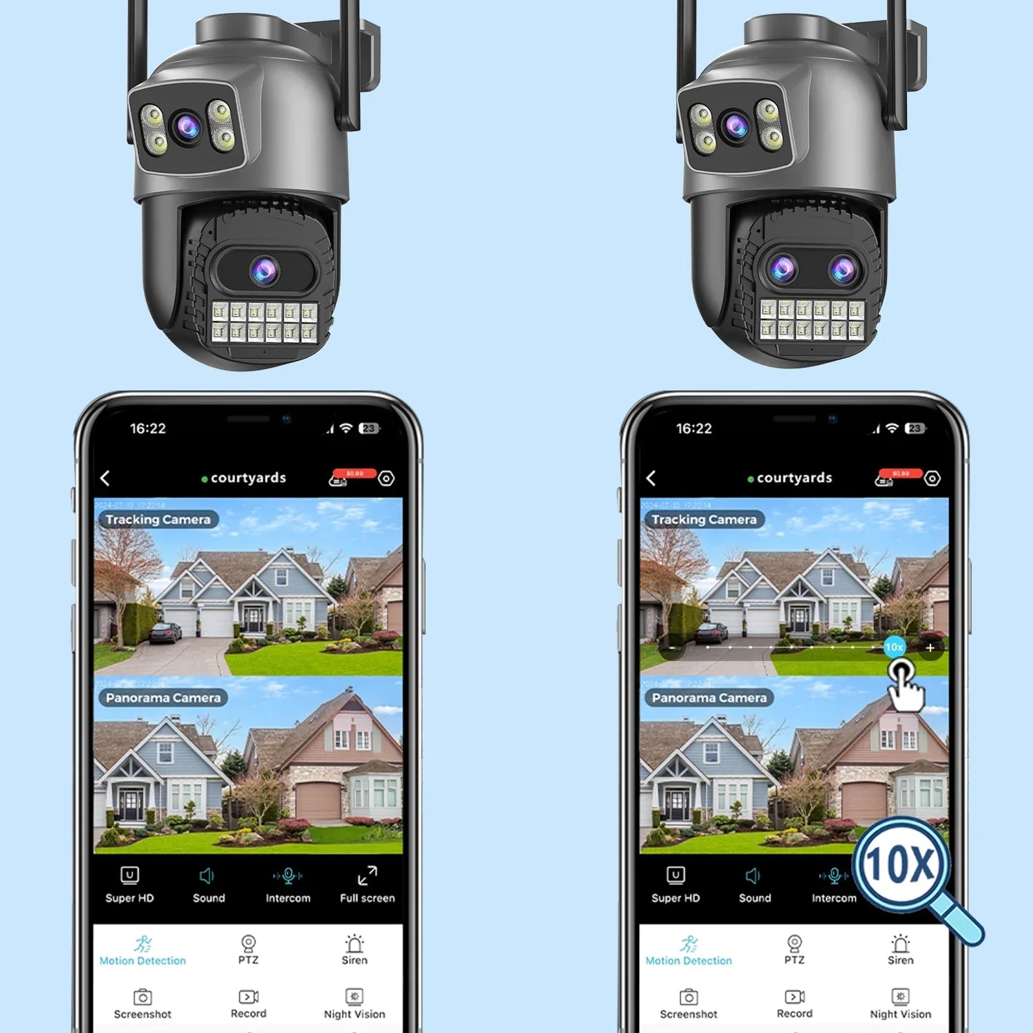 Caméra Surveillance Extérieure connectée PTZ Double Écran 8MP WiFi — Zoom 10X, Détection IA