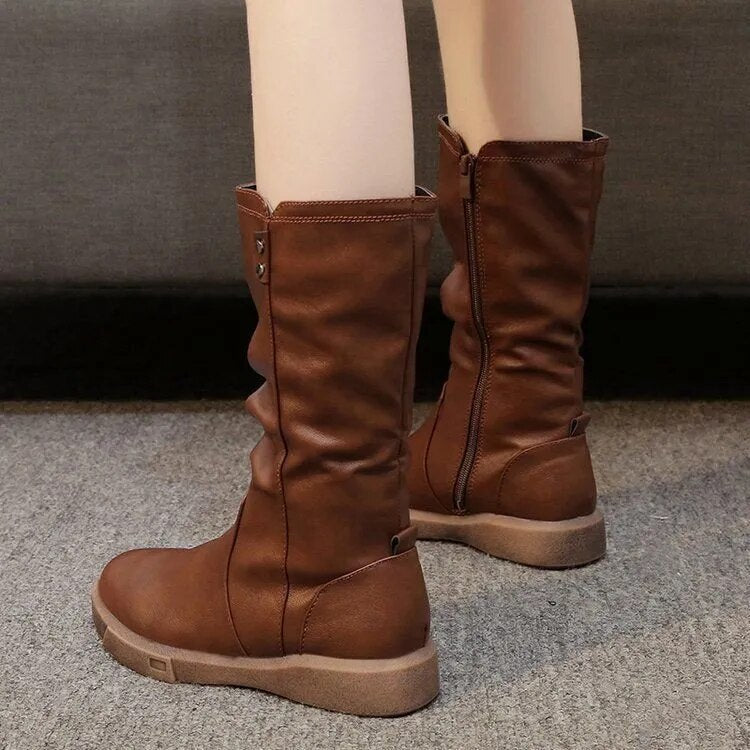 Bottes mi-mollet montantes en Cuir PU