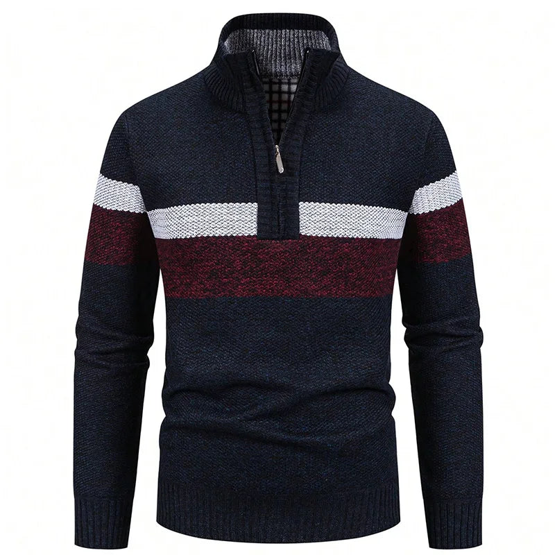 Pull Col Cheminé à Zip Tricolore