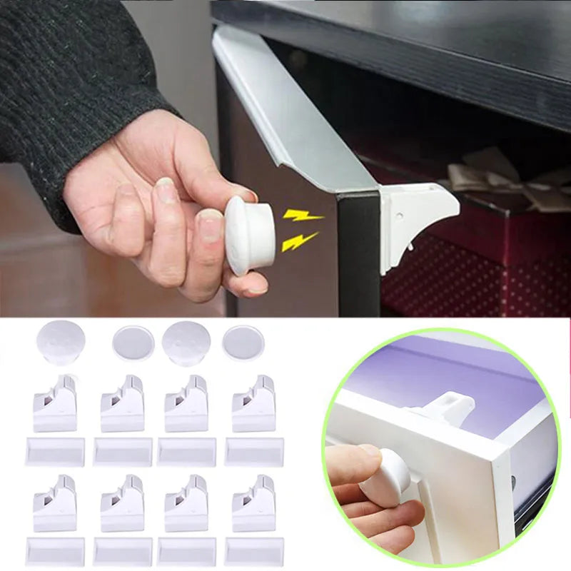Lot de 8 Serrures de sécurité magnétique pour placards et tiroirs