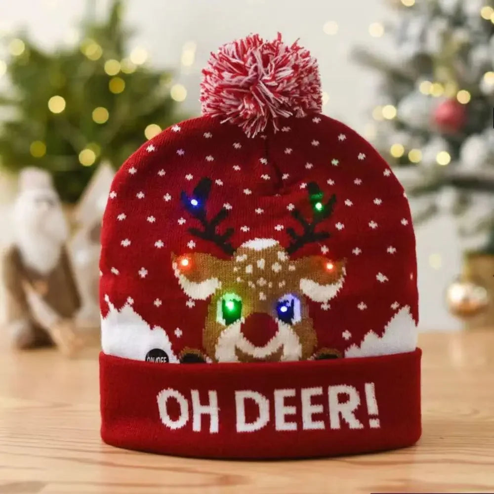 Bonnet de Noël à Pompom lumineux et chaud