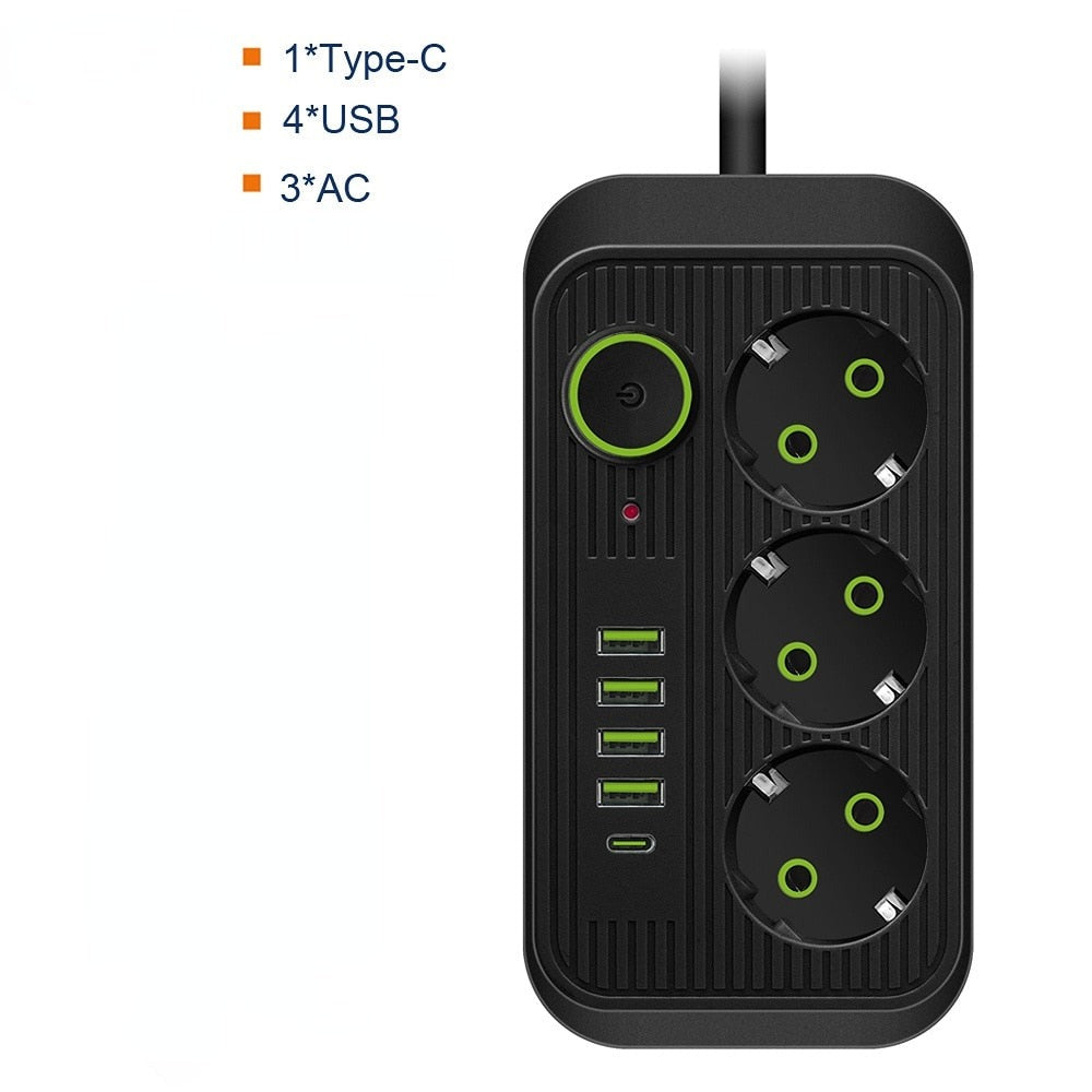 POWER STRIP - Multiprise de 2 mètres avec 3 AC, 4 USB et 1 Type-C