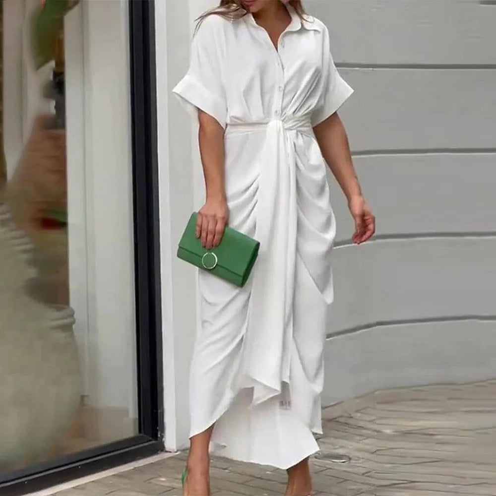 Robe chemise mi-longue à nouer