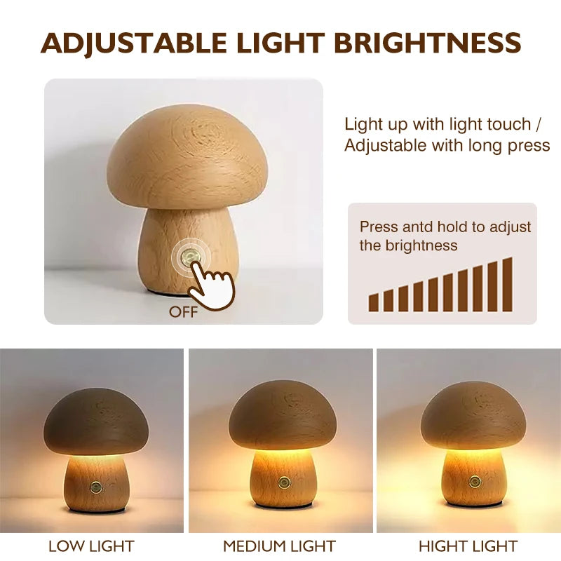 Lampe LED Champignon en Bois naturel
