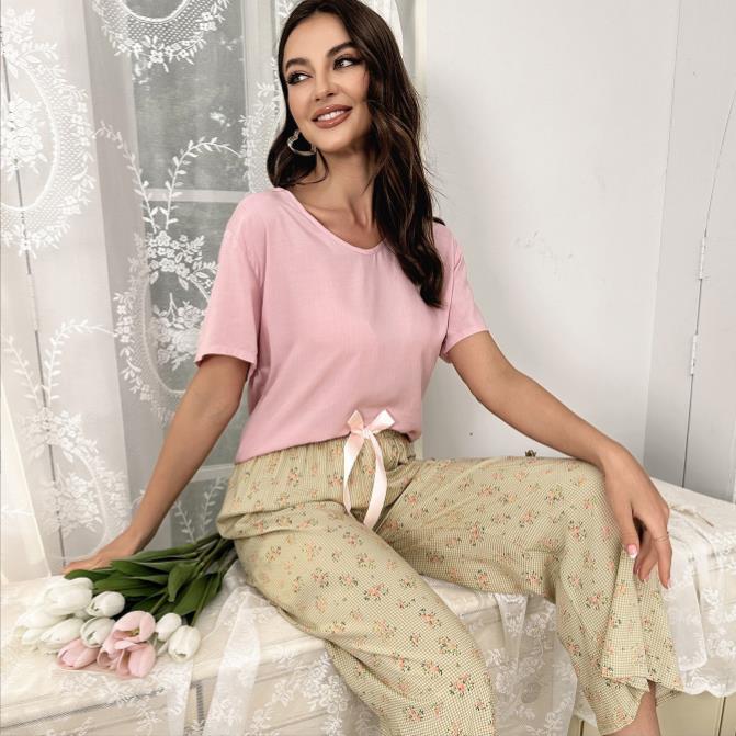 Pyjama d'été fluide en viscose - Motif floral