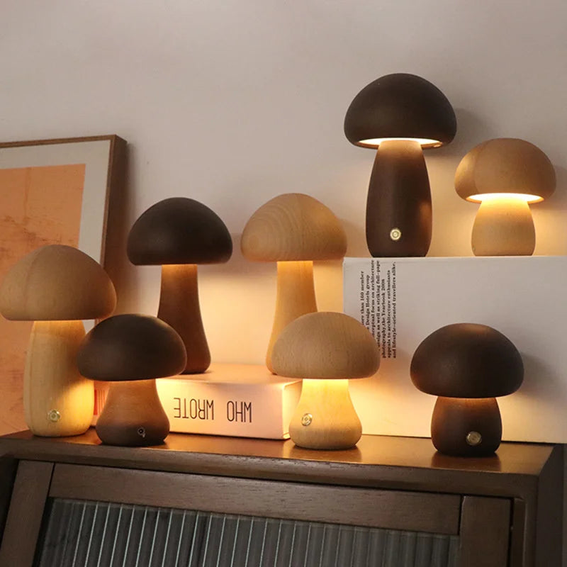 Lampe LED Champignon en Bois naturel