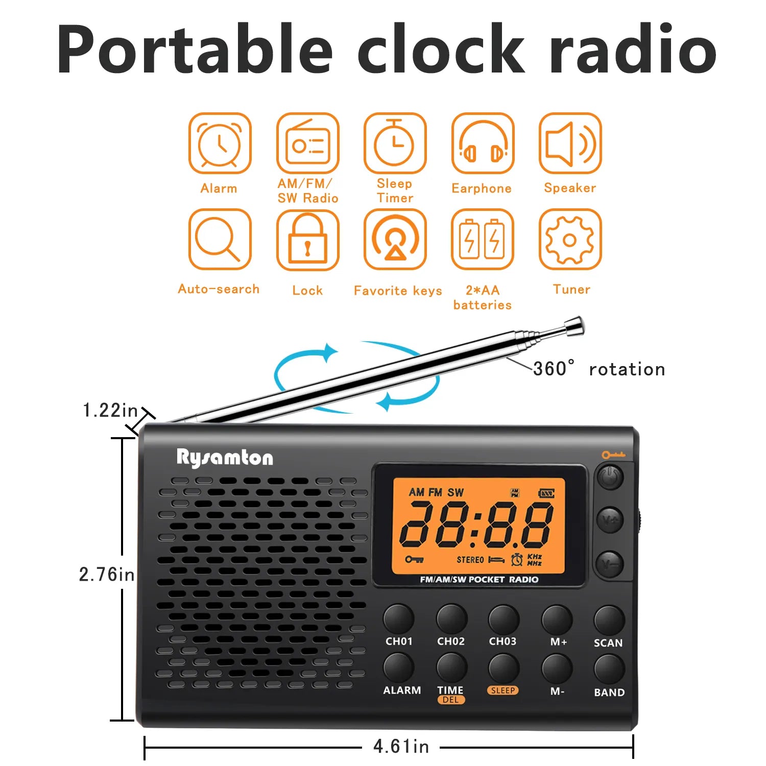 Radio-Réveil numérique 3 bandes AM/FM/SW