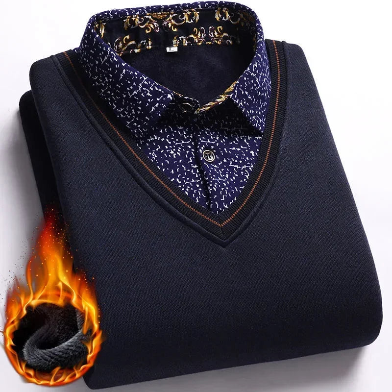 Pull Col V avec Chemise Ă motif - Homme