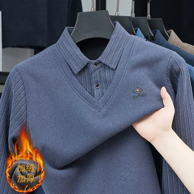 Pull Polaire 2 en 1 avec Chemise à Rayures - Homme