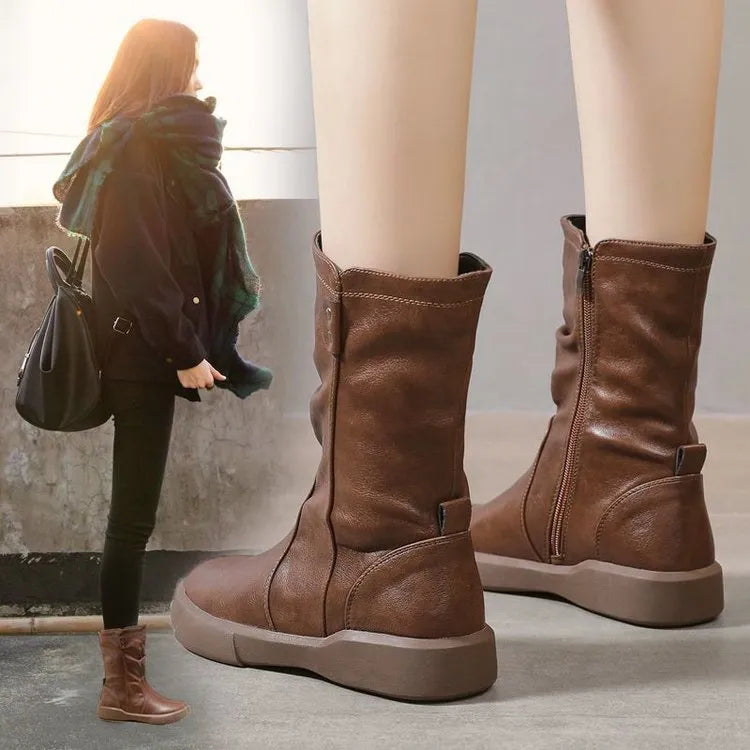 Bottes mi-mollet montantes en Cuir PU