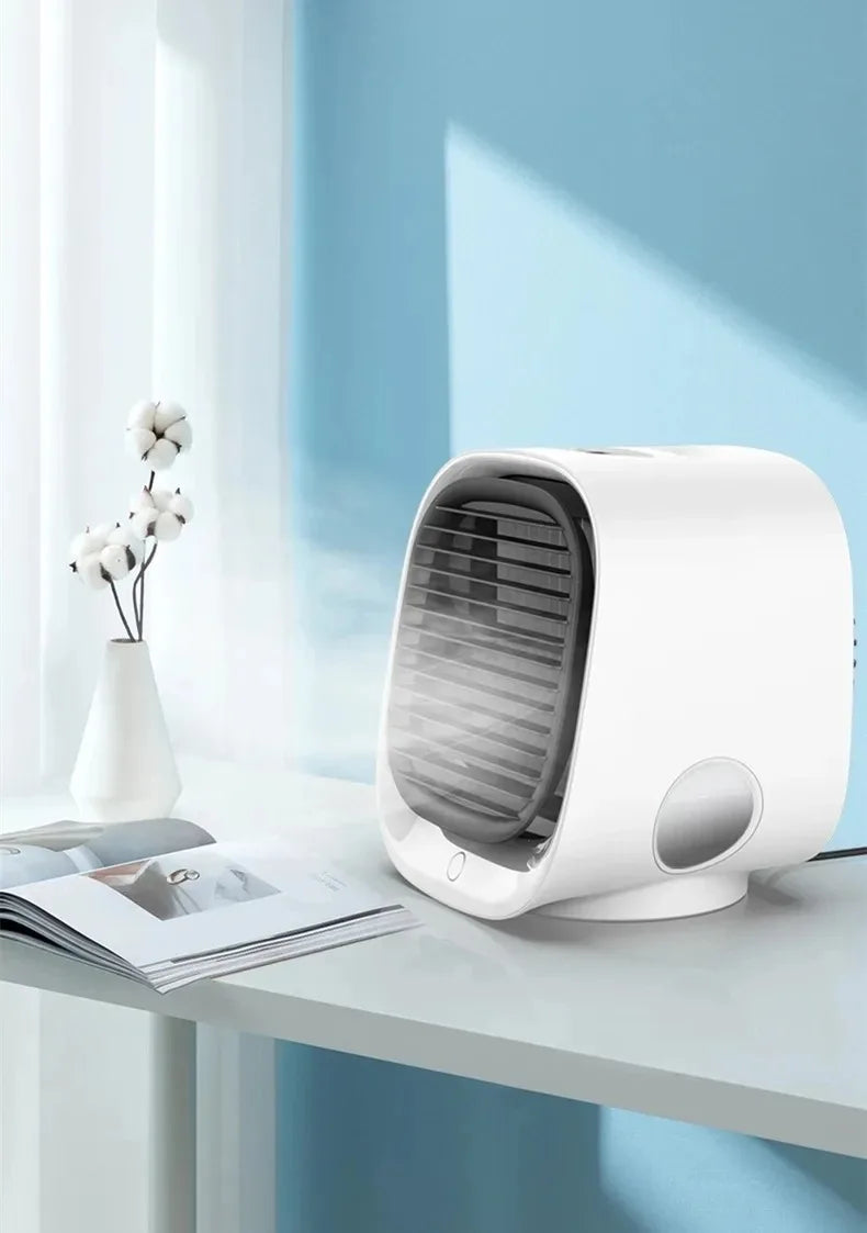 Rafraîchisseur d’Air Portable USB – Mini Climatiseur avec Brumisateur, Ventilateur de Bureau Rechargeable