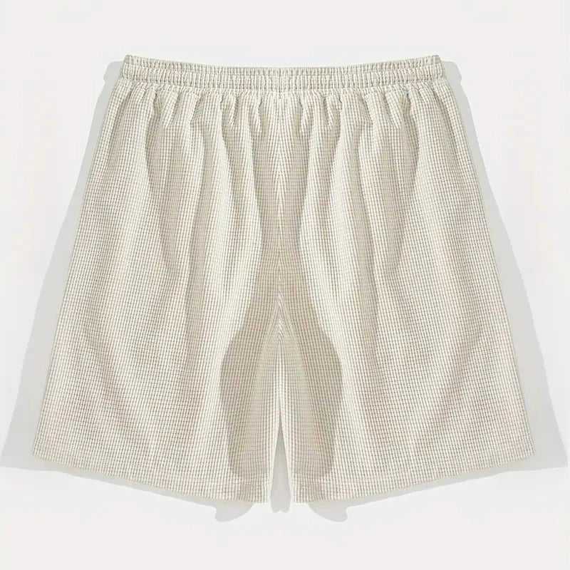 Short Homme Waffle Texturé Uni Respirant — Cordon Élastique, Sport, Plage & Casual Été