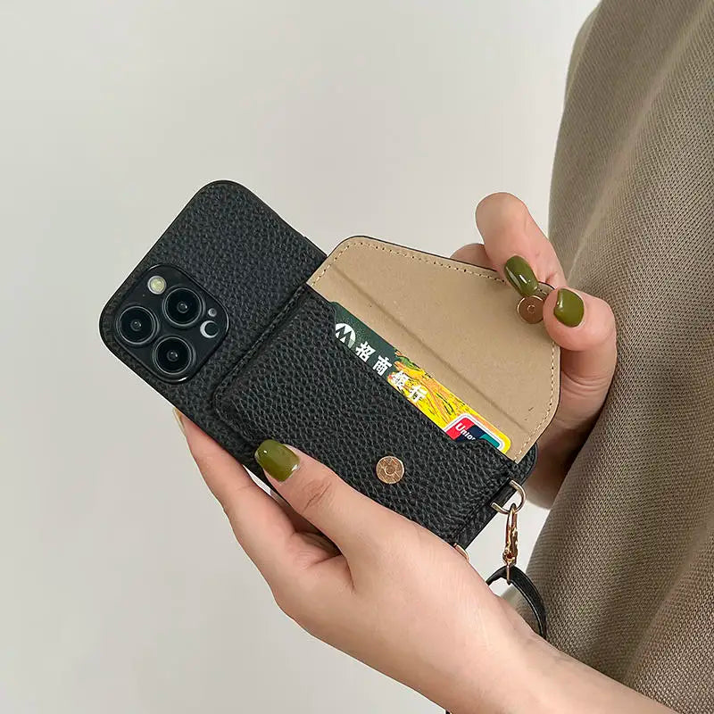 Coque pour iPhone portefeuille de luxe en bandoulière