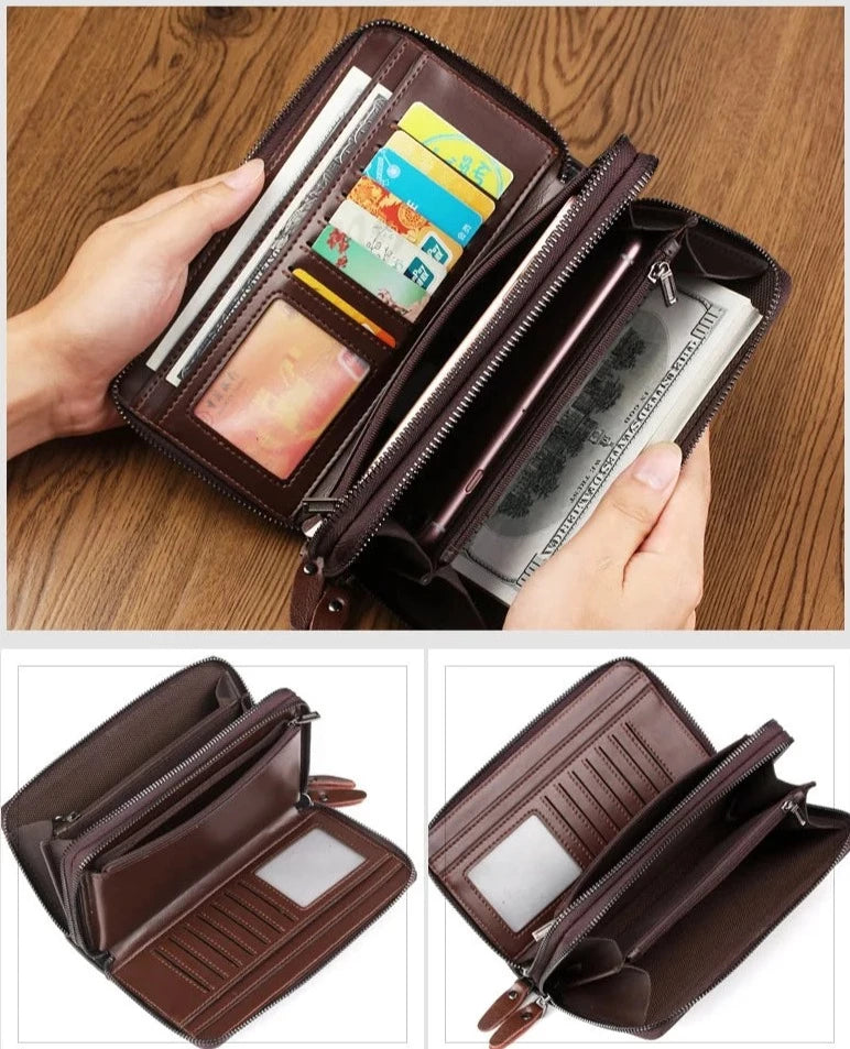 Portefeuille long en cuir PU - 5 Compartiments (Téléphone, Cartes, Monnaies..)