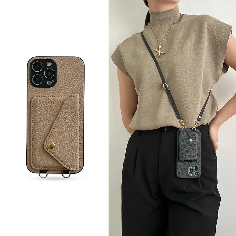 Coque pour iPhone portefeuille de luxe en bandoulière
