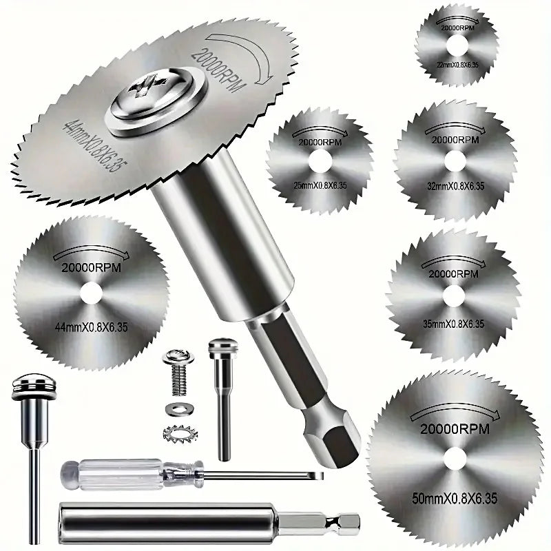 Kit Complet de Lames de Scie HSS avec Tige Hexagonale 1/4" – Disques de Coupe pour Métal, Bois & Plastique