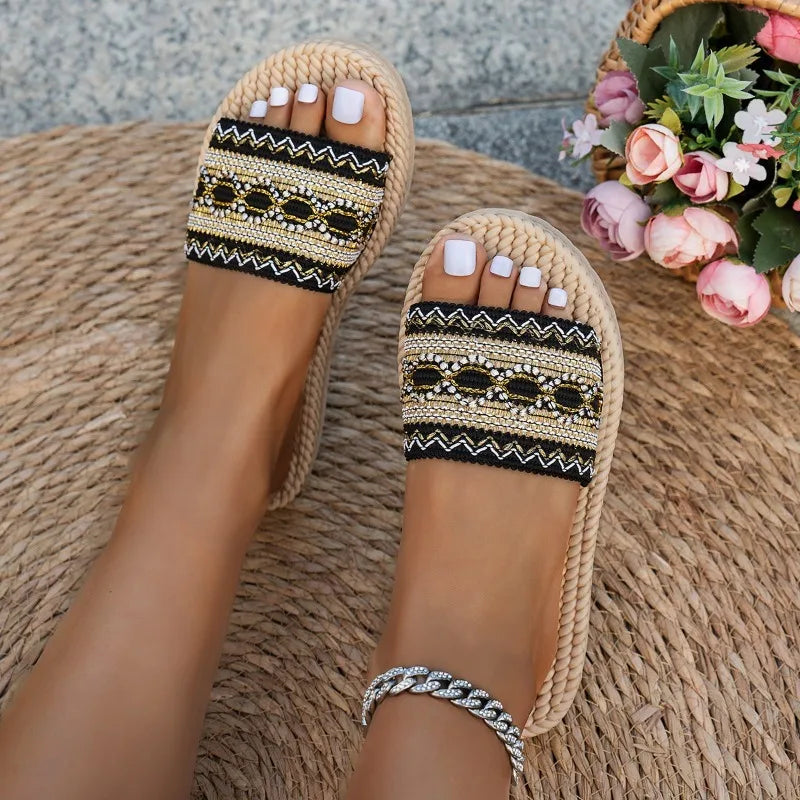 Sandales Plates Bohème Femme – Style Ethnique pour Plage et Été
