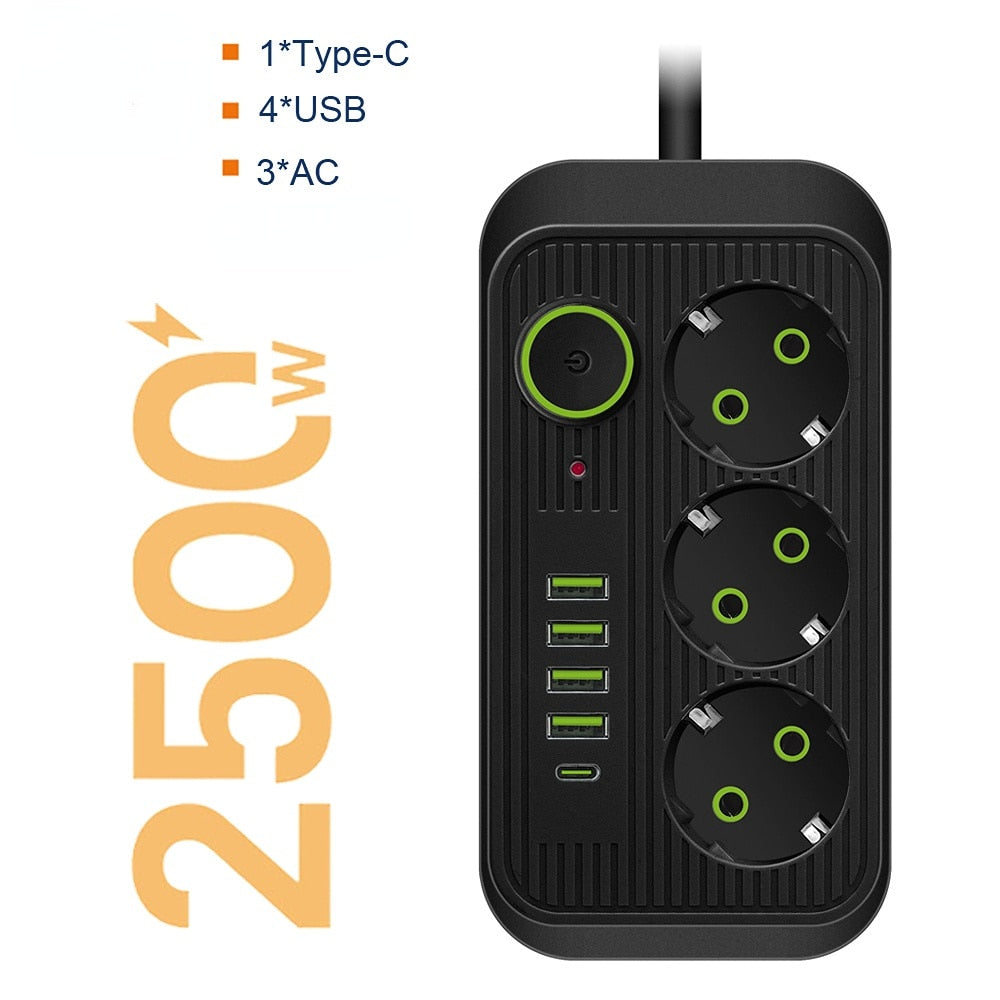 POWER STRIP - Multiprise de 2 mètres avec 3 AC, 4 USB et 1 Type-C