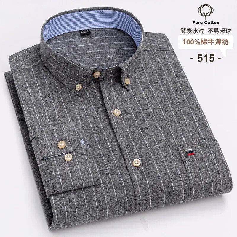 Chemise en coton à rayures à manches longues pour homme