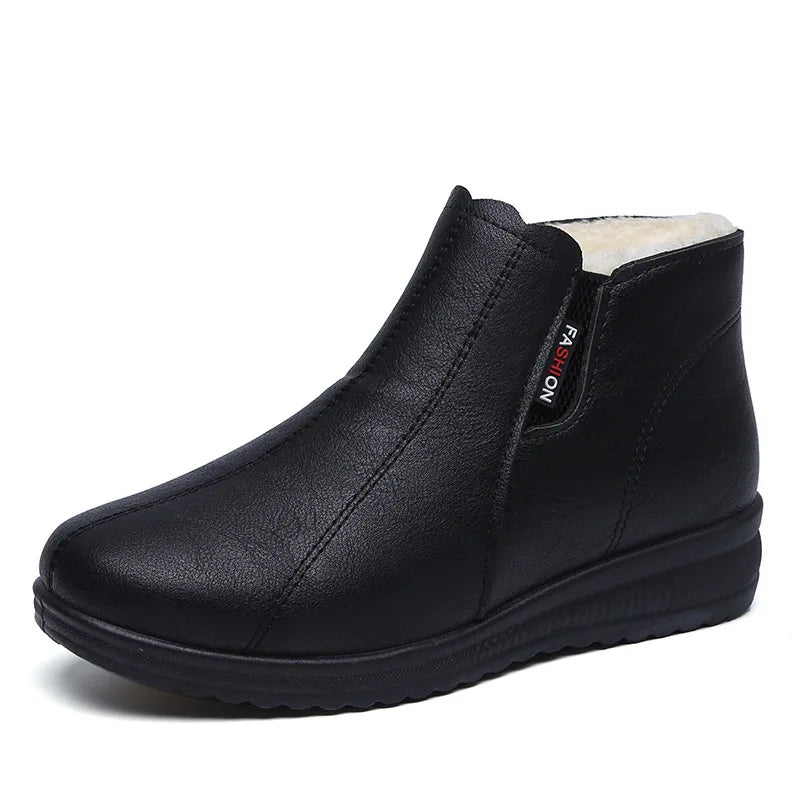 Bottines en Cuir PU souple légèrement compensées - Intérieur Fourrure