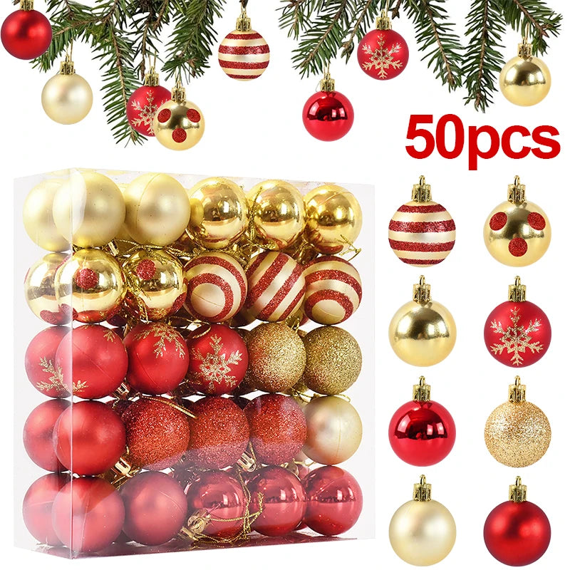 Ensemble de 50 Boules de Noël pour Sapin Rouge & Doré