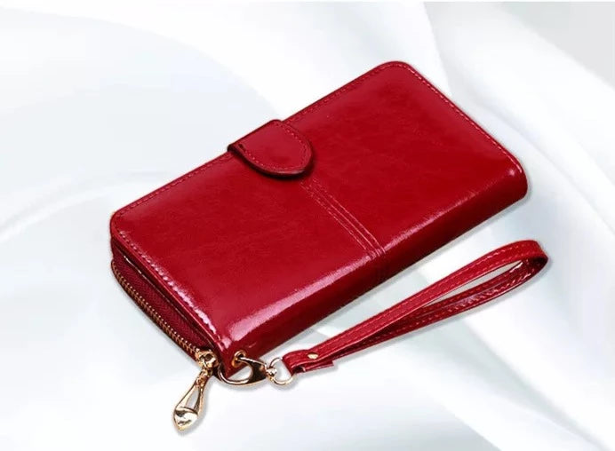 Portefeuille en cuir PU avec fermeture éclair pour femme