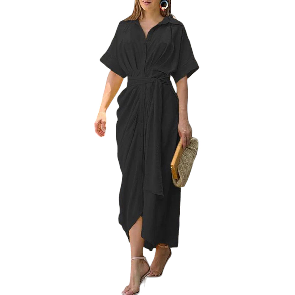 Robe chemise mi-longue à nouer