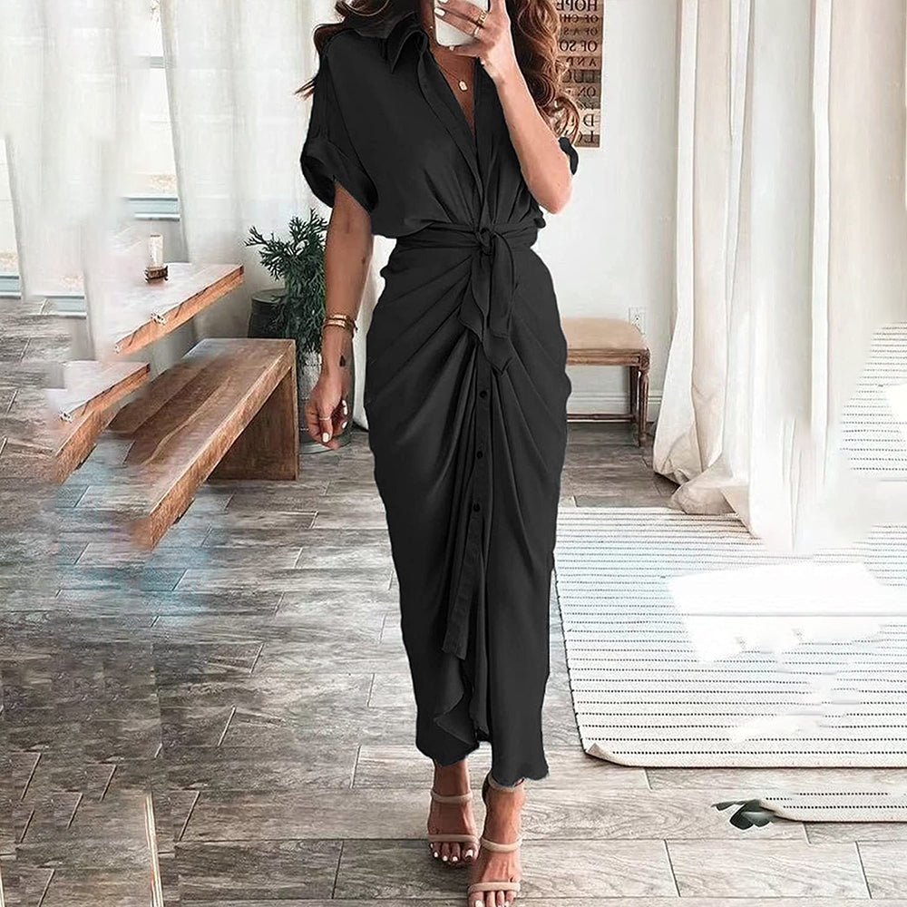 Robe chemise mi-longue à nouer