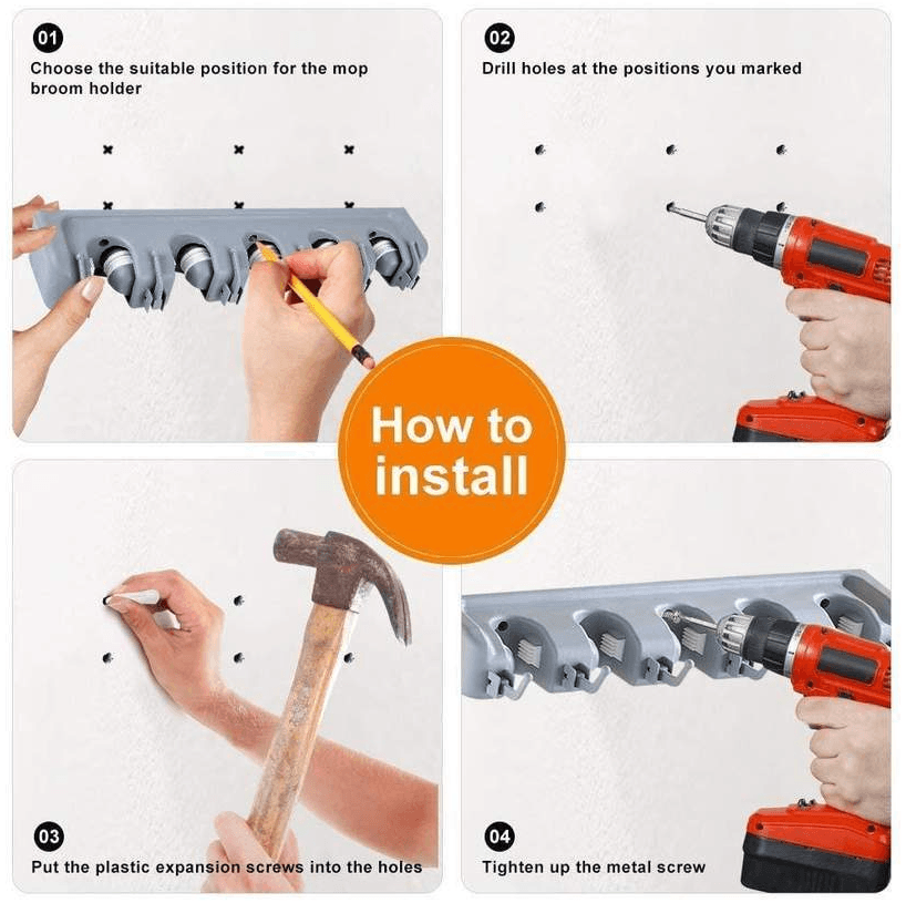 Crochets muraux 2 en 1 - Support balai et crochet - DealValley