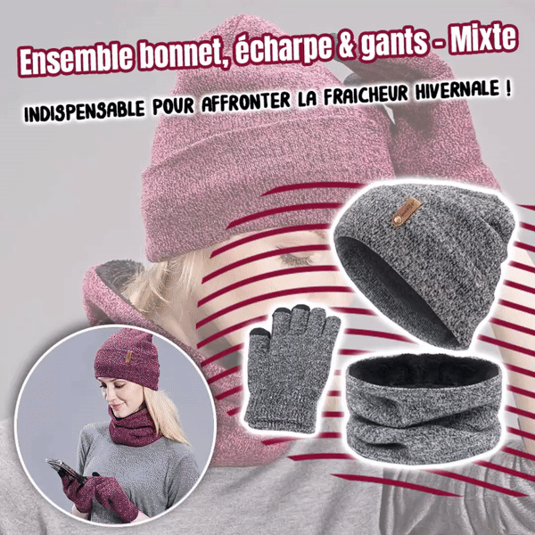 Ensemble bonnet, écharpe & gants - Mixte - DealValley