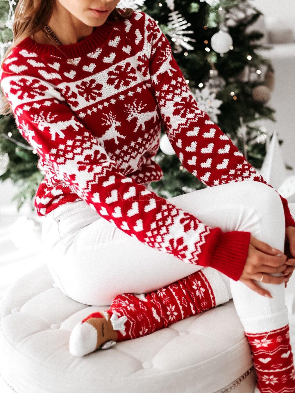 Pull de Noël rouge & blanc - Femme - DealValley