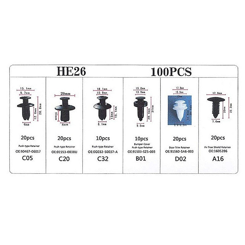 Lot de 100 Clips De Fixation Universels
