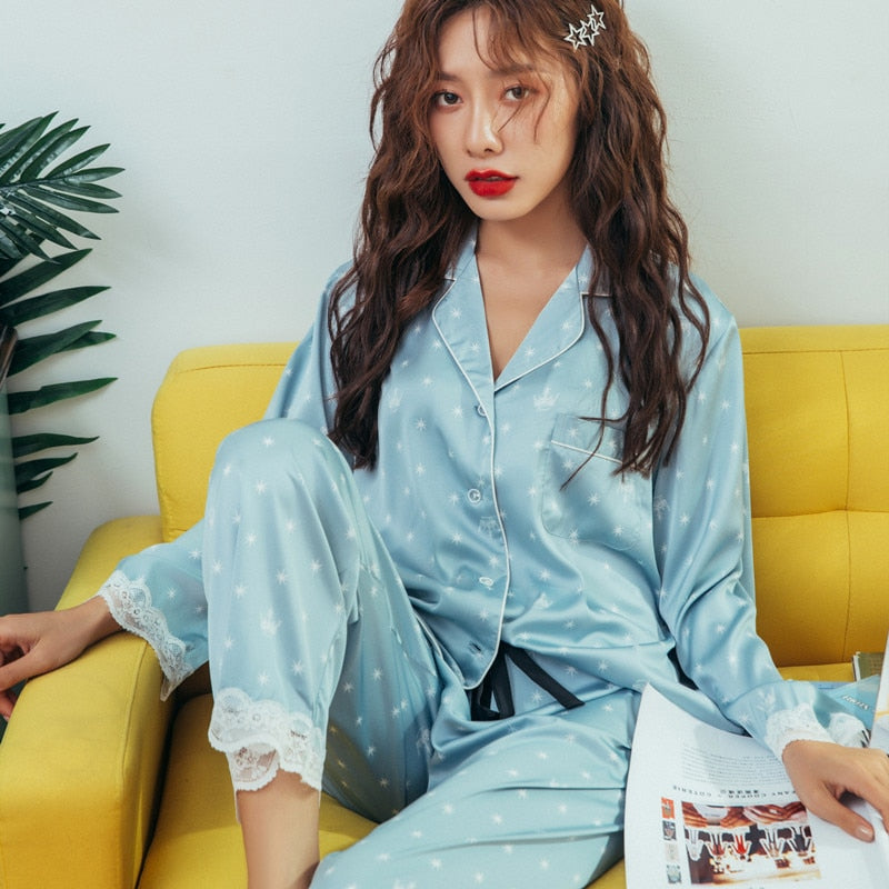 Pyjama royal en satin - Femme