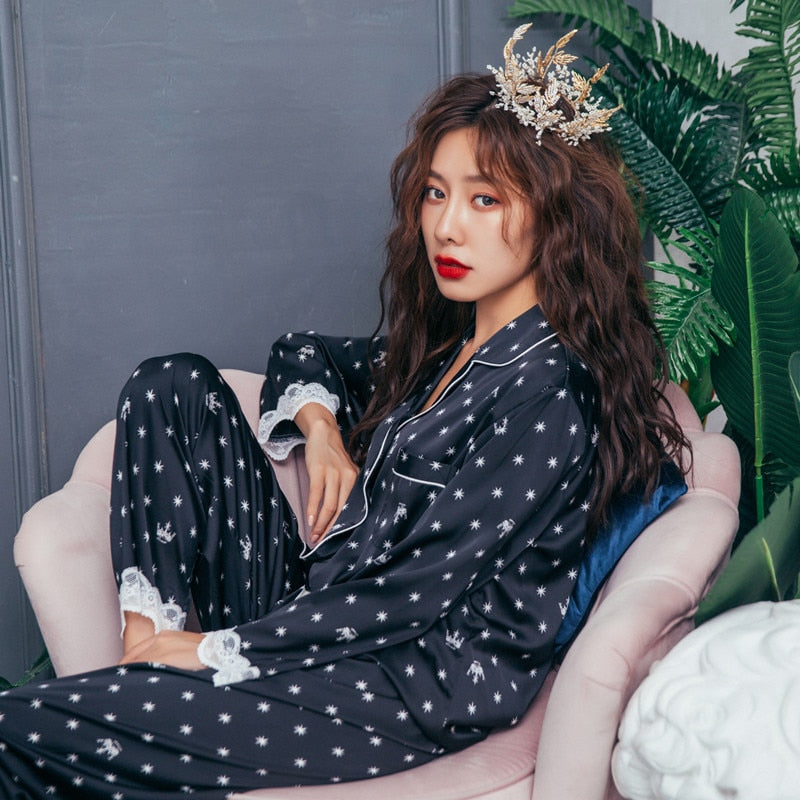Pyjama royal en satin - Femme