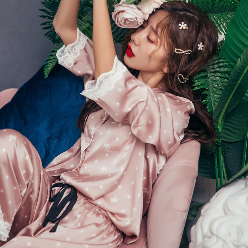 Pyjama royal en satin - Femme
