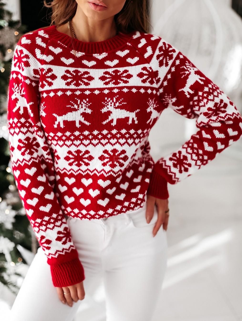 Pull de Noël rouge & blanc - Femme - DealValley