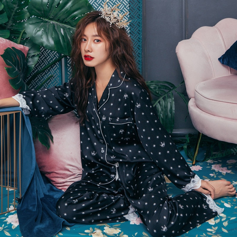 Pyjama royal en satin - Femme